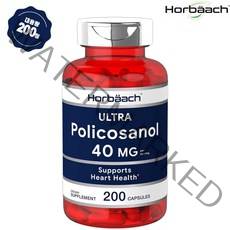 Horbaach 폴리코사놀 200캡슐 (대용량) 40mg 고함량 콜레스테롤 개선 혈관건강 사탕수수 추출, 1병, 200정 (6개월분)