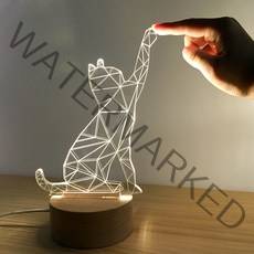 옆동네몰 LED 밝기조절 감성무드등 손든고양이 소 충전식 + 리모컨, 혼합색상