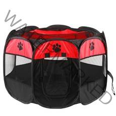 휴대용 접는 애완 동물 텐트 개 집 팔각형 케이지 고양이 놀이터 강아지 개집 쉬운 작업 울타리 야외 큰, 빨간, 114x114x58cm