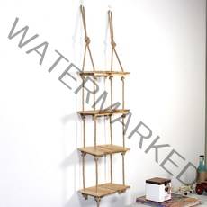 BNP 벽걸이 행잉 로프 장식장 사다리 선반, 03 라이트오크 4단