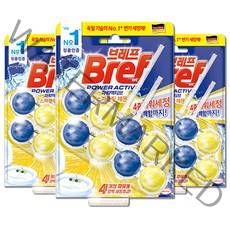 브레프 파워액티브 레몬 고체 변기세정제 2개입, 50g, 3개