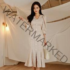 타니즈 사모레 체크 머메이드 롱 원피스