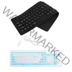 무소음 키보드 실리콘 롤 휴대용 저소음키보드 독서실 USB 방수키보드, 화이트/블루(BB624)
