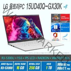 LG 울트라 PC 15UD40Q-GX30K -A +Win10 Pro / Win11 Pro 선택포함, 16GB, 1281GB, AMD RYZEN 5300U, 화이트