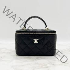 [CHANEL] 샤넬 탑핸들 코스메틱 베니티 체인핸들 램스킨 크로스백 블랙 금장 AP2199