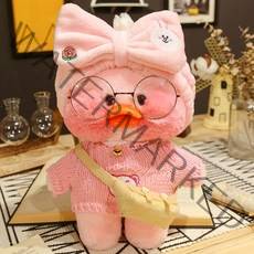 PKTOYS 재밌고 귀여운 빵빵덕오리피규어 선물 귀여운 인형분홍색, 토끼 헤어 밴드 곰 스웨터 흰 가방, 30cm