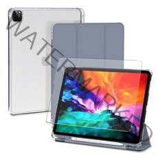 신지모루 애플펜슬 수납 아이패드 클리어 케이스 + 강화유리 2P, 라벤더퍼플