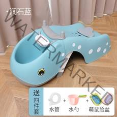 파스텔 접이식 아기머리감기기 샴푸의자 목욕침대 미용실 가정용 샴푸 손잡이 베드 유아 신생아 목욕침대, 업그레이드 모델[파란색] + 세면대 2개(6~18세)