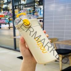 빨대 컵 산모 누워 마시는 보온병 컵 대용량 물컵, 핑크-500ml