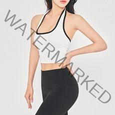 뮤즈마인 - 프리백 홀터 크롭탑 화이트 요가복 필라테스 폴웨어 상의 캡내장 폴댄스 의상 헬스 홈트 발레 테니스