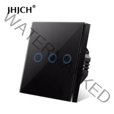 스위치 커버 스마트 1구 2구 커버 콘센트 JHJCH 터치 EU 표준 화이트 크리스탈 유리 패널 터치 Ac220v 1 세트 1 way 벽 조명 벽 터치 스크린, 블랙 쓰리 오픈