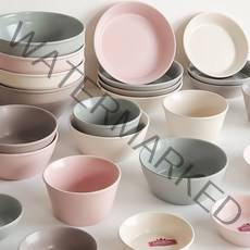 파스텔톤 도자기 식기세트 4P 밥공기 국그릇 반찬 원형 찬기 대접 우동기 한식 신혼부부 그릇, 나란식기(원형찬기대4p)