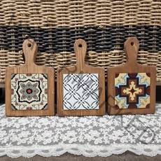 현우드 초코브라운 핸들디자인 포인트타일 냄비받침, 화이트플라워(각인안함)