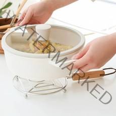 상상공간 내추럴 감성 나무 손잡이 스텐 냄비 받침 걸이형 캠핑 용품, 1개