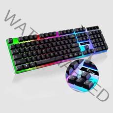 레이저키보드 무접점키보드 g21 유선 usb 기계식 서스펜션 led 다채로운 백라이트 게임 방수 pc 유선 마우스 및 세트, 검은색