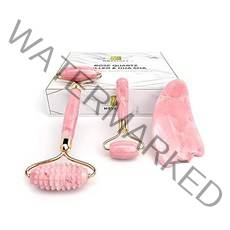 Rose Quartz Roller with Gua Sha Mini Eye set - 제이드 롤러 for Face 100% Natural Authentic Crystal Massa