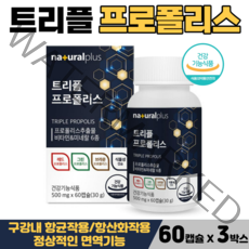 트리플 프로폴리스 그린 레드 브라운 구강항균 항산화 작용 식약처인증 건강기능식품 플로폴리스, 3박스, PROPOLIS 60캡슐