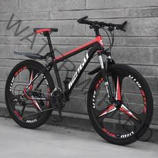 Juhoo 산악 자전거 26인치 24단변속 MTB 변속 기계식 디스크 브레이크 합금 일체형 휠, 블랙+레드