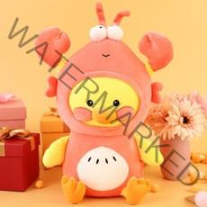 귀여운 랍스터 상어 탈 쓴 북경오리 봉제 인형, 37 센치 메터, 랍스터 덕-오렌지 레드