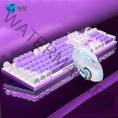 MAY SHOP 게임 키보드 기계식키보드 게임 키보드 세트 사무용 키보드 커스텀키보드 기계식 감전 경기 배치, 퍼플화이트투톤, 키보드+g15 마우스