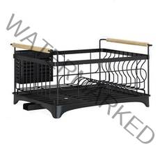 영그린 스텐 우드손잡이 식기건조대 1단, 블랙