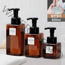 아루아 욕실 디스펜서 물비누 주방세제 디스펜서 샴푸 용기 펌핑 공병, 1개, 일반펌프 브라운 650ml