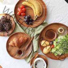 아카시아 원목 원형 나무 접시