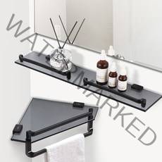 욕실코너선반 올블랙 삼각 강화유리 화장실모서리 스텐, 올블랙코너선반오각