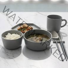쓰임 마리벨 1인 홈식기세트 5p, 블루밍그레이, 공기 + 대접 + 머그컵 400ml + 육각접시 중 + 수저받침
