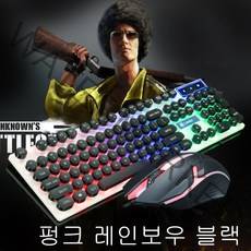플래시샵 게이밍키보드 레트로키보드 금속 패널 다기능 유선 게임용 키보드 및 마우스 세트 LED 멋진 백라이트 다양한 모델 레인보우 백라이트 펑크 화이트/블랙 펑크 메탈 패널, 펑크 레인보우 백라이트 블랙