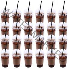 아이스컵 블랙 돔타공리드 480ml x 25p + 홀더 25p + PLA 블랙 일반사이즈 빨대 25p, 1세트