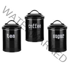 3x 철 주방 용기 식료품 저장실 보관 용기 차 커피 설탕 용기 차 캔, 검은색, 10x16cm