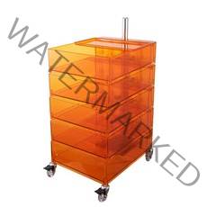 보비 아크릴 이동식 마지스 트롤리 수납장 360 회전 거실 주방 침실 서랍장 5단 모던, 투명 오렌지