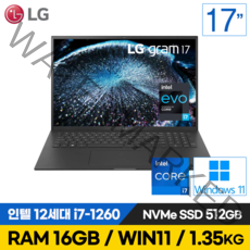 LG전자 그램 15인치 16인치 17인치 512GB RAM16G WIN10 WIN11 포함 노트북, WIN10 Home, 16GB, 500GB, 17인치 코어i7, 블랙