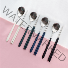 골든벨 솔리드 로마 실버 신혼 부부 숟가락 젓가락 수저세트, 블랙