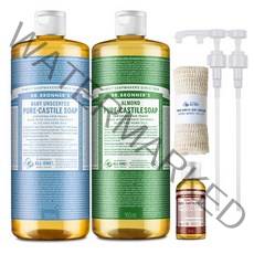 닥터브로너스 [닥터브로너스] 퓨어 캐스틸 솝 950ml 2개+펌프 2개+60ML+순면타월(향선택), 라벤더/체리블라썸