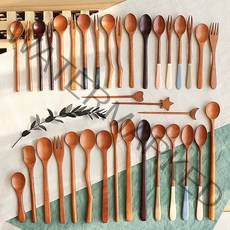 나무 티스푼 원목 우드 커피 요거트 롱스푼 천연옻칠 티포크 머들러 과일꼬지, 39-4.파스텔손잡이 둥근 롱스푼-톤다운블루