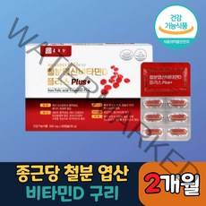 종근당 철분엽산비타민D 플러스 60캡슐 식약처 식약청 인정 인증 해썹 haccp 산소운반 혈액생성 비타민B 구리 우리아이 안성맞춤 가족건강 5중복합기능성 뼈건강, 60캡슐X1개