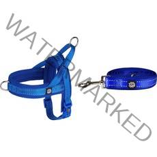 멍템 강아지 앞섬방지 하네스 + 메쉬 리드줄 세트, 블루