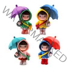 모비딕 미니 피규어 장식 소품 우비 소년 소녀 4종 세트, 1세트