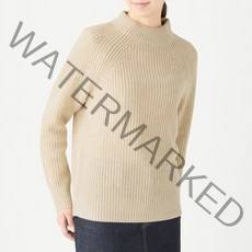 무인양품 MUJI 여성 야크혼방 울 고무뜨기 모크넥 스웨터