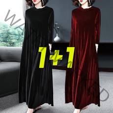 1+1 빅사이즈 벨벳 롱원피스 가을 겨울 원피스 여성 스커트 엄마옷 긴팔원피스