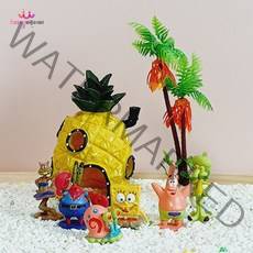 스마베 스펀지밥 스폰지밥 어항꾸미기세트 파인애플 이스터집 집게리아 피규어, 07_파인애플+피규어6종+야자수