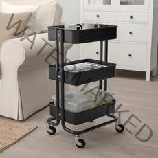 ikea 이케아 이동식3단 트롤리 다용도 진열대 3단 RASKOG 로스코그 카트, 블랙