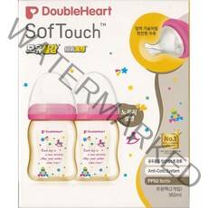 더블하트 소프트터치 모유실감 PPSU 노꼭지 토이 젖병 160ml 트윈팩 + 젖꼭지 2p 세트, SS(0개월 이상)
