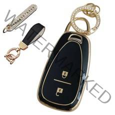 루루형제 쉐보레 더넥스트 스파크 / 더뉴트랙스 2017년~ / 더뉴 스파크 TPU 키케이스 + 큐빅 전화번호 키링 + 가죽 스트랩 세트, 키케이스+번호키링+가죽스트랩, AC-01, 다크블랙