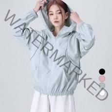 어썸어라운드 여성용 파이핑 후드 바람막이 점퍼