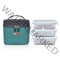 스텐락 퓨어 직사각 3단 도시락 소 300ml + 350ml x 2p 세트, VINTAGE GREEN, 1세트