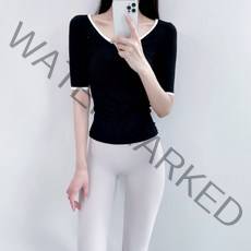 로라벨 디아 5부 배색 반팔 필라테스복 요가복 커버업 운동복