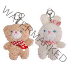 [리틀데이지] 곰돌이 토끼 봉제 인형 키링 2종 세트, 머슈룸 베어 + 화이트 레빗, 1세트